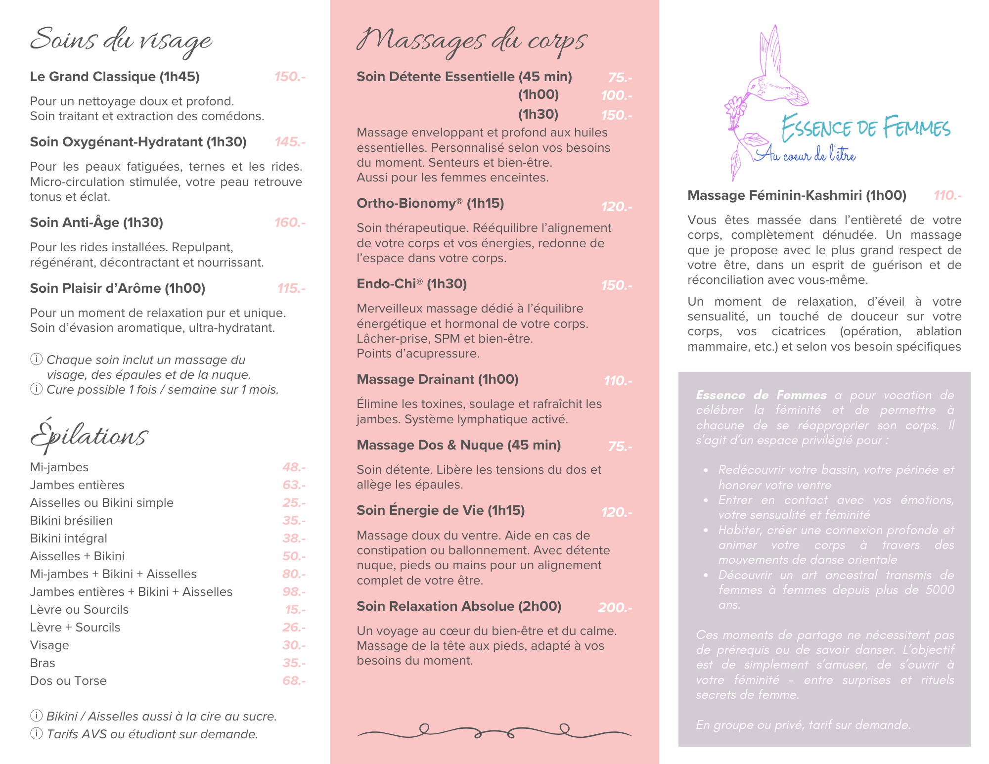 TARIFS ET PRESTATION BEAUTÉ INSTITUT OPALE BULLE